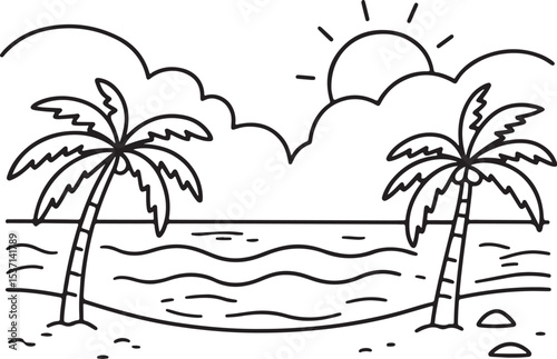 Tropical island beach with palm trees vector illustration perfect for summer vacation design