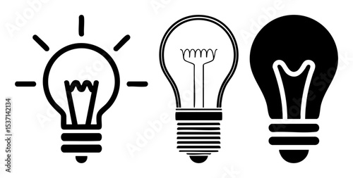 Vector Three distinct light bulb showcase varying designs and illumination styles.