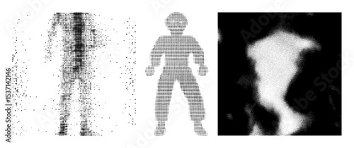Vector Abstract human figures composed of halftone dots illustrate diverse silhouettes.