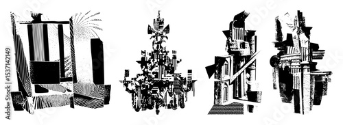 Vector Abstract architectural structures showcase bold geometric forms.