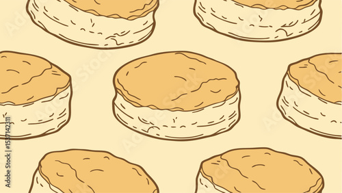Seamless Pattern of Southern Biscuits on a Soft Beige Background