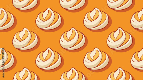 Seamless Pattern of Cream Meringues on Orange Background for Bakery