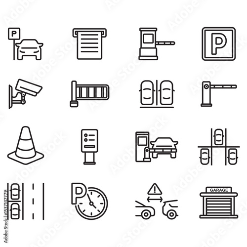 Car Parking related icons collection. Thin line vectors. Contains icons such as parking signs, CCTV, parking payment and many more.