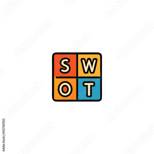 Colorful SWOT Analysis Diagram Strengths, Weaknesses, Opportunities isolated on transparent background