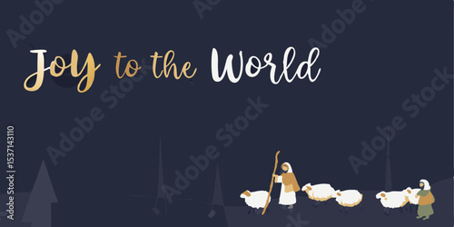 Nativity Scene with Shepherd and Sheep Joy to the World Holiday Card