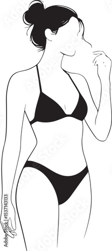 Silhouette of a slim woman in black lingerie, a beautiful fashion illustration of a lady's body outline