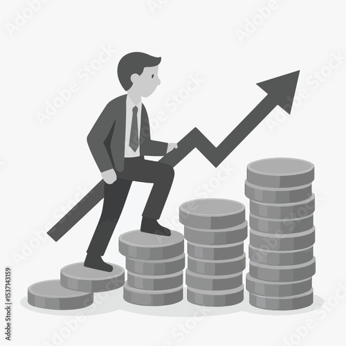 vector illustration of a businessman getting an increase in his business graph