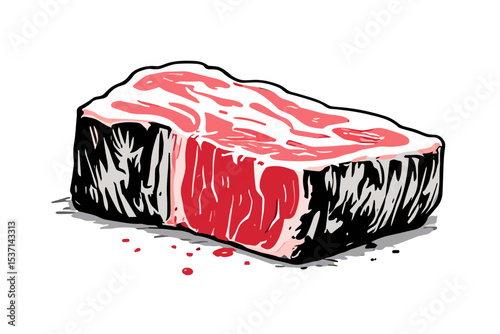 A stylized illustration of a rectangular piece of raw steak.