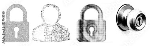 Vector Dot patterned lock illustrations with varying perspectives.