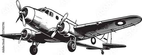 Vintage fishing rod and reel with a retro biplane in the sky