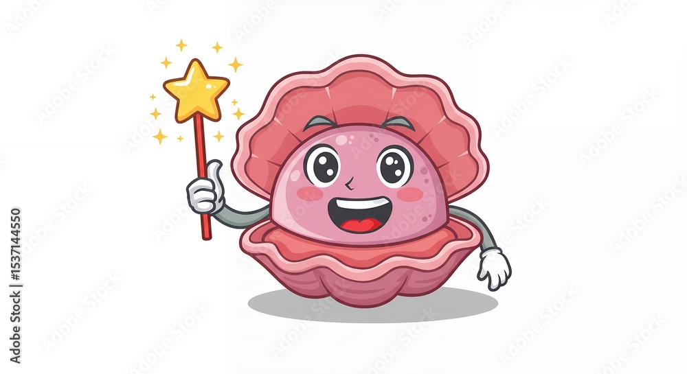 Obraz premium Cartoon clam character holding magic wand