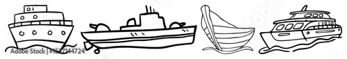 Vector Collection of nautical vessels including a steamer submarine sailboat and yacht presented as clean vector illustrations.