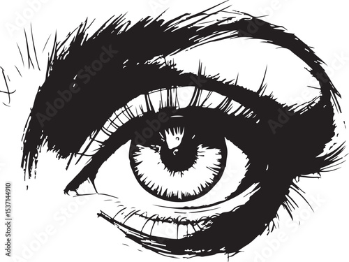Vector illustration of a wild animal eye with long eyelashes, a beautiful art sketch for a tattoo design or fashion logo