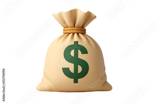 3D Money Bag with Dollar Sign – Finance and Wealth Icon, Isolated on Transparent Background, PNG

