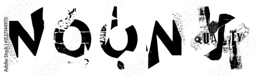 Vector Bold typographic features the word NOUN with distressed vector elements.