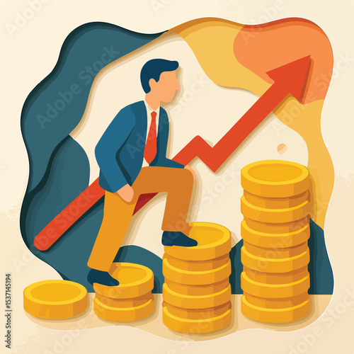 vector illustration of a businessman getting an increase in his business graph