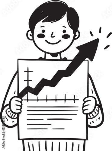 Businessman presenting a growth chart, illustrating financial success with an arrow pointing to future marketing achievements