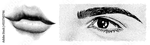 Vector Dramatic face parts featuring a mouth and eye.