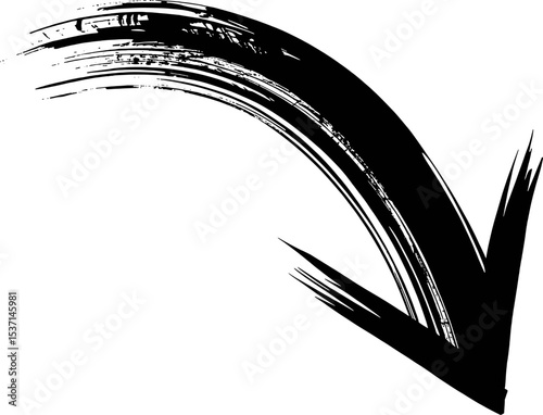 Black Ink Brush Stroke Downward Curved Arrow down arrow