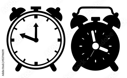 Vector Two classic alarm clocks one outlined and one solid display time.