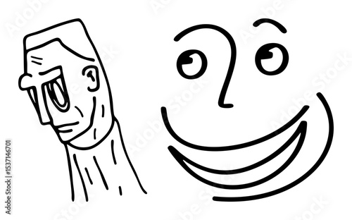 Vector Hand holding a smartphone recording a smiling face .