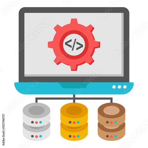Laptop Computer Network Database System Software Development Gear Icon