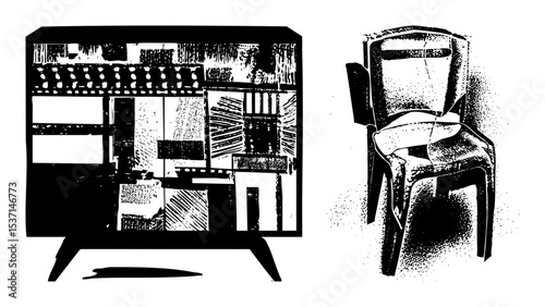 Vector Vintage furniture set including a sideboard and chair .
