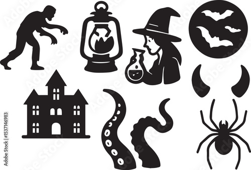 Night of Terror Vector Set | Halloween Creatures & Haunted Icons
