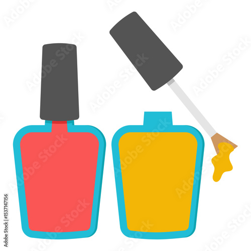Happy Nail Polish Bottles Red Yellow Manicure Pedicure Beauty Care Design Illustration