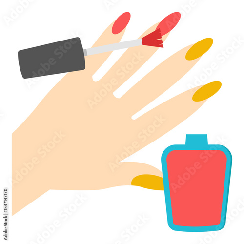 Woman applying red and yellow nail polish manicure hand care beauty