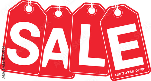 Red Sale Tags White Letters Limited Time Offer vector