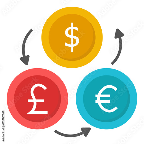 Global Currency Exchange Dollar, Pound, Euro Transaction Illustration