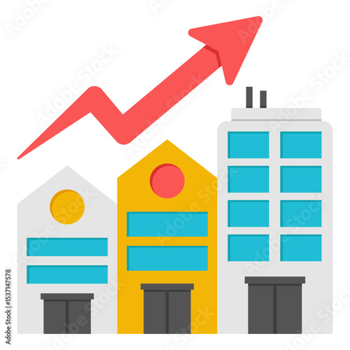 Upward Trending Business Growth Graph with Modern Buildings Illustration