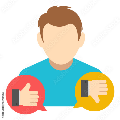 Man Facing Difficult Decision Thumbs Up Thumbs Down Dilemma Choice Feedback