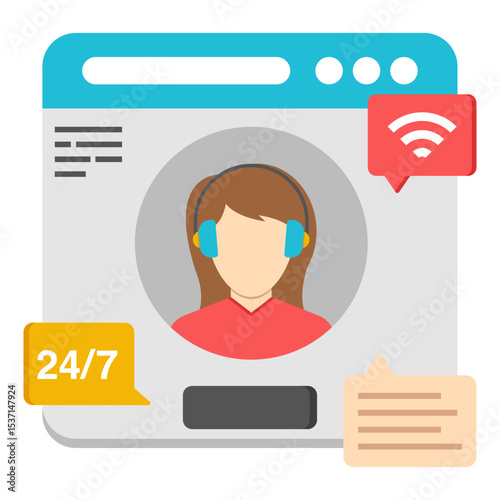 Online Customer Support Agent 24/7 Availability Webpage Icon