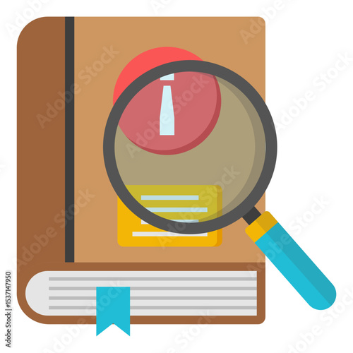 Magnifying Glass Inspecting Book Details Research Education Learning Knowledge Icon
