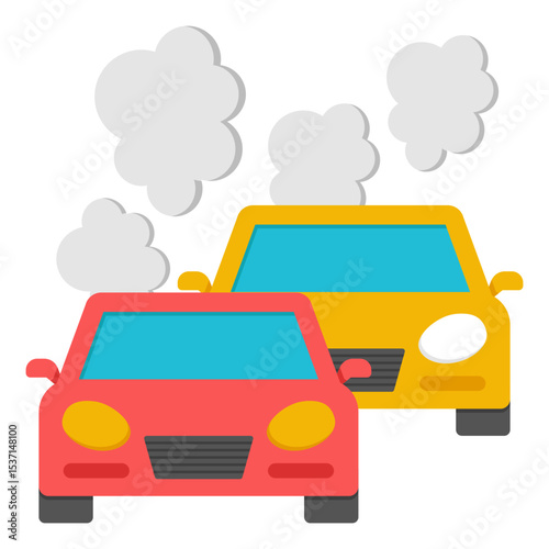 Overheated Cars Emission Smoke Traffic Jam City Street Illustration