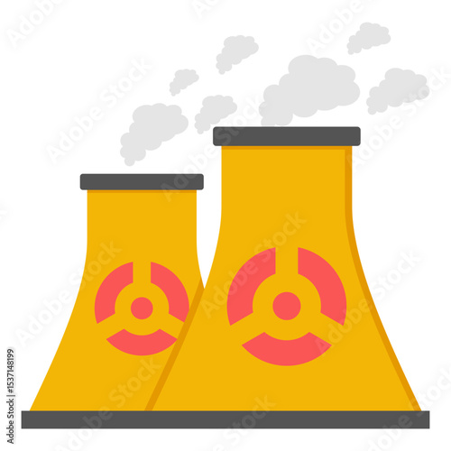Nuclear Power Plant Illustration Energy Production, Environmental Concerns, Industrial Icon