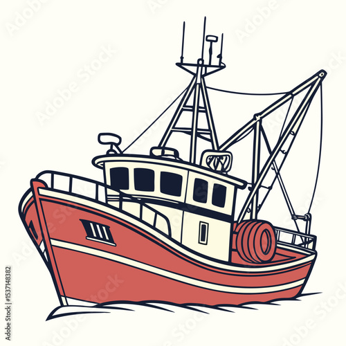 Retro Fishing Boats Vector Set – Nautical Hand-Drawn Trawler Illustrations