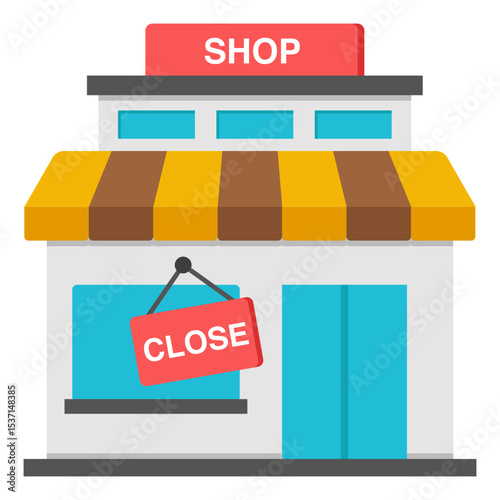 Closed Shop Building Icon Flat Design Illustration