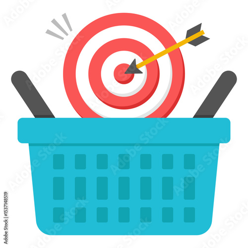 Achieving Sales Goals Target Arrow in Shopping Basket Illustration