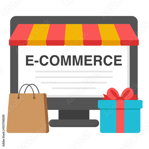 Online Shopping Ecommerce Store Website Gift Bags Presents Digital Retail Business Concept Illustration