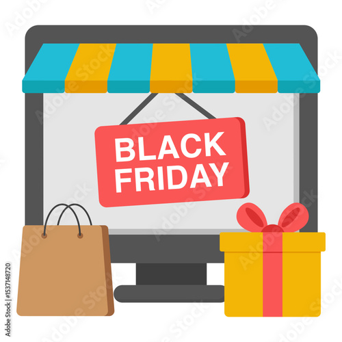 Online Shopping Sale Event Gift Boxes Bags Computer Screen Black Friday Promotion