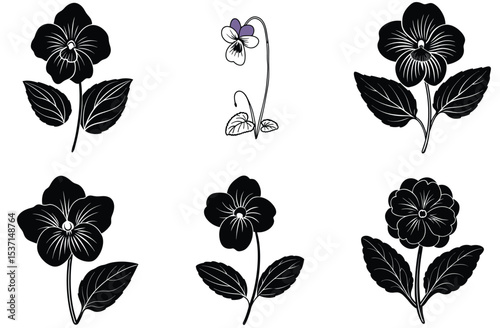 Seamless vector pattern of black and white floral elements, featuring intricate flower, leaf, and rose silhouettes for a vintage art illustration