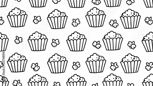 Seamless Pattern with Hand Drawn Cupcakes and Sprinkles Illustration
