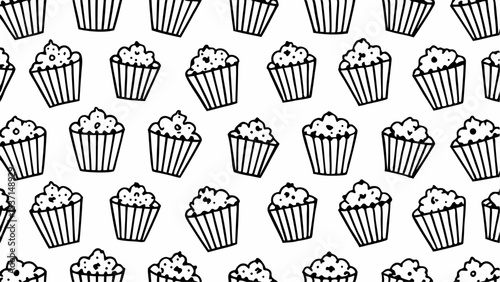 Seamless Cupcake Pattern, Black and White Hand-Drawn Dessert Delight