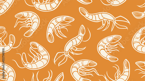 Seamless Pattern with Shrimp or Prawns Seafood Background Food Design