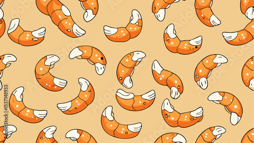 Playful Pattern of Shrimp Cartoon Characters on a Beige Background