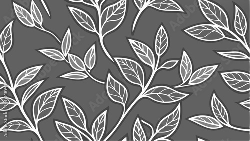 Monochrome Leaf Pattern with Elegant White Outlines for Backgrounds