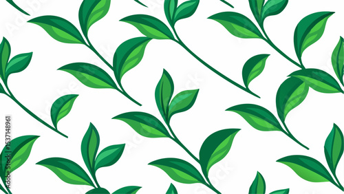 Seamless Pattern of Green Leaves on a White Background for Fabric or Wallpaper Design